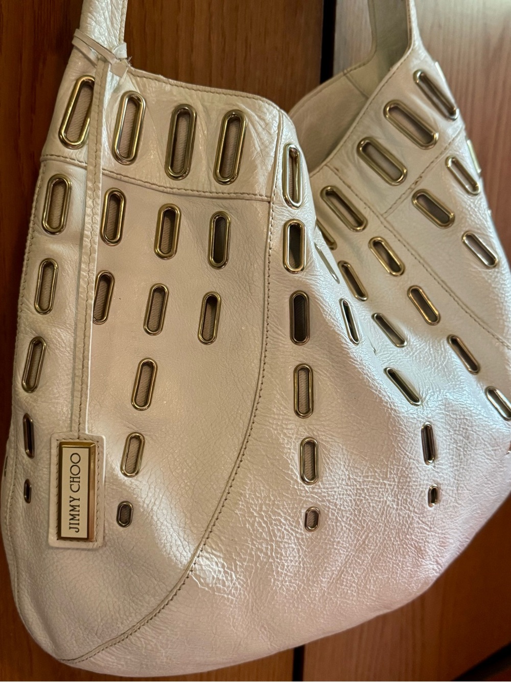 Jimmy Choo White Leather Hobo with Gold Eyelet Accents